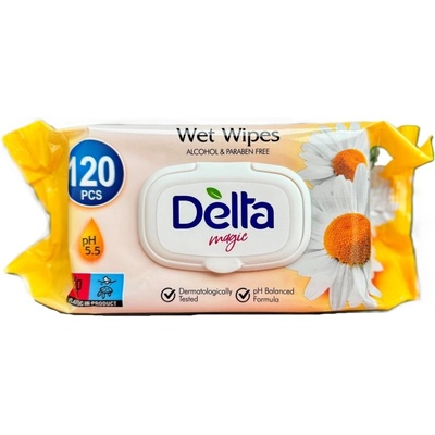 Delta Мокри кърпички Delta Magic - Chamomile, 120 броя (3800502666141)