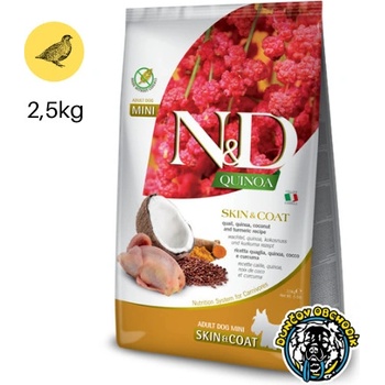N&D dog Quinoa GF Adult mini, skin & coat, quail & coconut 2,5 kg
