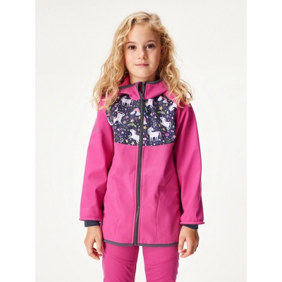 Unuo Dětská softshellová bunda s fleecem Basic Fuchsiová Jednorožci