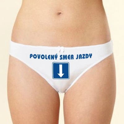 Divja nohavičky s nápisom Povolený smer jazdy