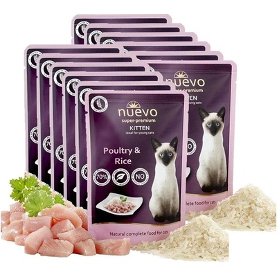 nuevo Капсула NUEVO CAT Kitten Птиче и Ориз 12 x 85 г