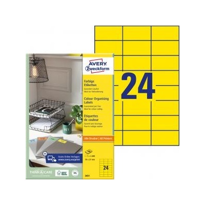 Etikety farebné 70x37mm Avery A4 100 hárkov žlté