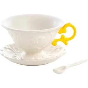 Seletti Чаша за чай с чинийка и лъжица I-WARES жълта, Seletti (SLT09858GIA)