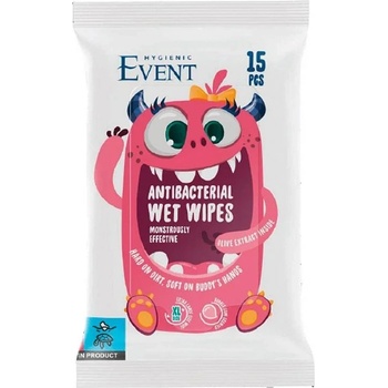 Event Антибактериални влажни кърпи с екстракт от маслинa Event - Размер XL, розови, 15 броя (2EV01ANT102KIDPI0A)