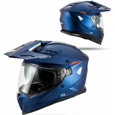 UFO helma COSMOS OFFROAD / DUAL / TOURER / CROSSOVER se štítem, kšiltem a sluneční clonou barva modrá/červená velikost L ( ECE 22R06 ) - kolekce 2026