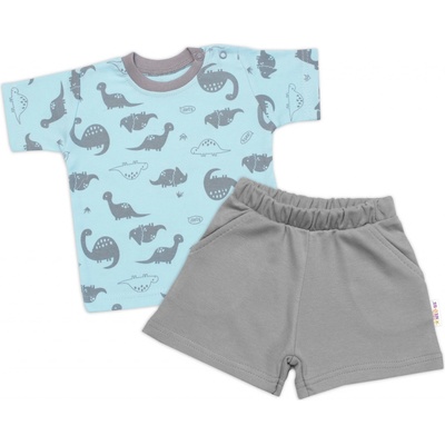Baby Nellys Tričko krátky rukáv kraťasky 2D Dino bavlna modrá/sivá
