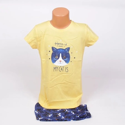 Детска пижама в жълто и синьо с котета