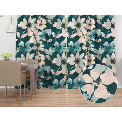 Biante Zamatový záves Tamara TMR-027 Veľké kvety na tmavo zelenom 145x170 cm