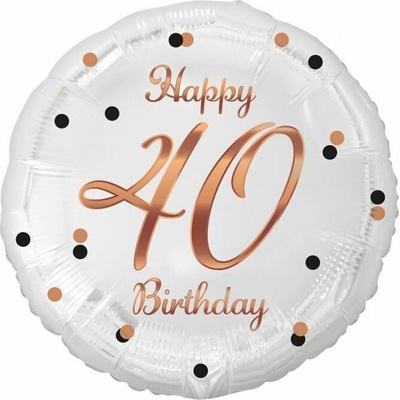 GODAN Balón foliový bílý 40 let Happy birthday narozeniny růžovozlatý nápis 45 cm