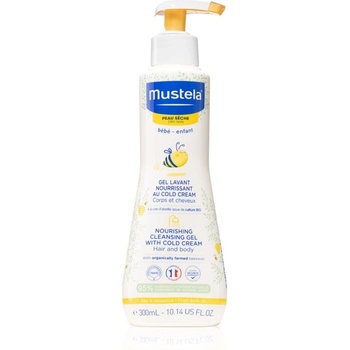 Mustela Bébé Dry Skin подхранващ почистващ гел, съдържащ защитен крем, възстановяващ кожната бариера за деца от раждането им 300ml