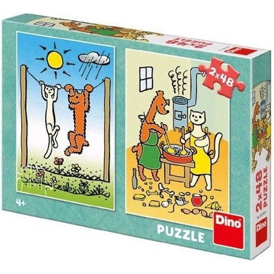 Teddies Pejsek a Kočička v krabici 27x19x4cm 2 x 48 dílků
