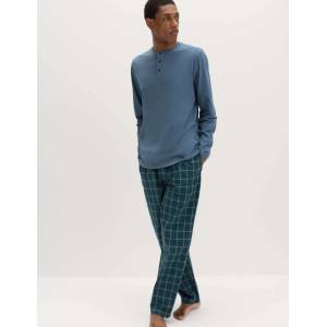 Marks & Spencer Карирана пижамна комбинация от чист памук с халат Marks & Spencer синьо Marks & Spencer | Sin | МЪЖЕ | L
