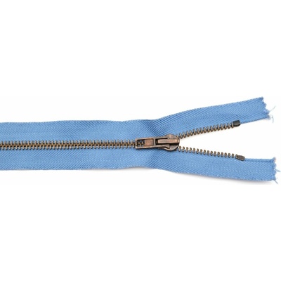 Jeansové zipsy starokovové č. 5 nedeliteľné - dĺžka 6 cm - 25 cm 18 cm šedo modrá
