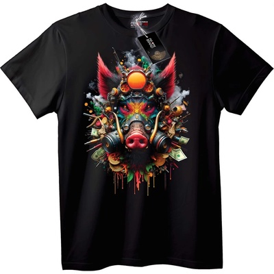NOONEBRAND Тениска Градски Арт Кибер Прасе - XS, Black