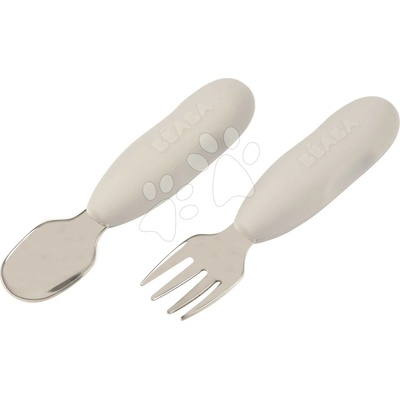 Prvý detský príbor Stainless Steel Pre-Cutlery Velvet Grey Beaba vidlička a lyžička sivý od 10 mes
