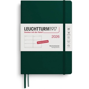 Leuchtturm1917 372530 Weekly Calendar Medium (A5) 2026, 12 Months, Forest Green, German (372530)