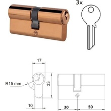 EURO 30/50mm, mosazná, 3 klíče, šroub M5x65mm