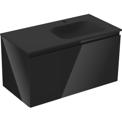 Orio Шкаф за баня 90 см с мивка Vela отдясно, 1S, 1D, черен гланц/черен мат - 91A13-09047-3-BBFF70-W23P71 (91A13-09047-3-BBFF70-W23P71)