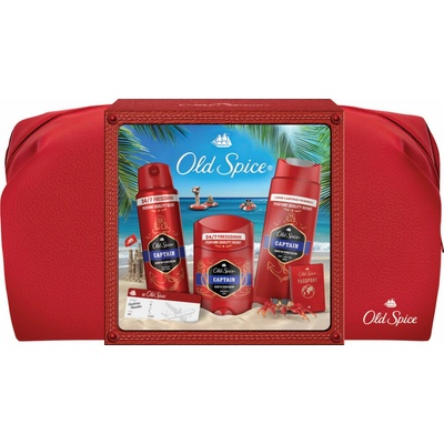 Old Spice Xmass set Captain v cestovnej taške s tuhým dezodorantom 50 ml dezodorantom v spreji 150 ml a sprchovým gélom 250 ml