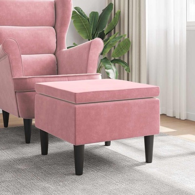 vidaXL Табуретка с дървени крака, розова, кадифе (329440)