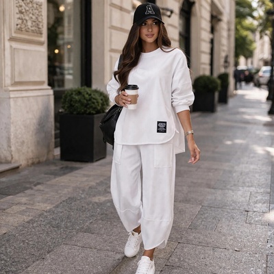 Fashionweek italská bavlněná tepláková souprava halenka krátký rukáv+ kalhoty K6727 bílá – Sleviste.cz