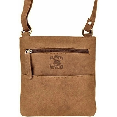 Always Wild Hnědá dvousekční kožená Crossbody taška se žralokem 108 CBH