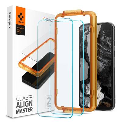 2 броя калени стъклени защитни покрития за дисплея на Google Pixel 8a - Spigen Glas. tR Align Master Tempered Glass 2 Pack (прозрачен) (AGL07464)