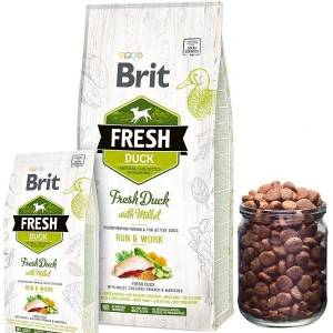Brit Fresh Duck with Millet Adult Run & Work- Холистична суха храна за активни кучета от всички породи, с прясно патешко месо, тиквички и спанак 12 кг