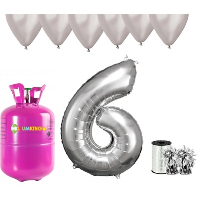 HeliumKing Helium párty set na 6. narozeniny se stříbrnými balónky