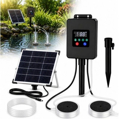 Solární provzdušňovač jezírka AP020 s LCD displejem – 30W panel, 8800mAh baterie, 2 režimy