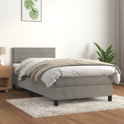 vidaXL 3141334 Boxspring postel s matrací samet / barva světle šedá