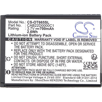 Cameron Sino - Съвместим с ALCATEL 2010D, One Touch 356, One Touch 665 CAB22B0000C1 LiIon, 700 mAh, 3.7 V; CS-OT665SL (CS-OT665SL)