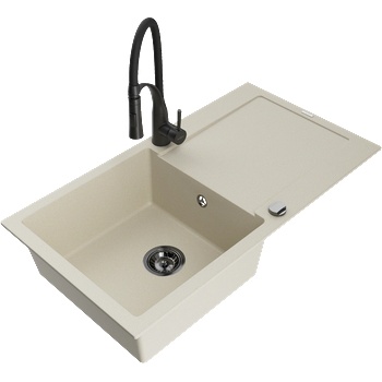 Mexen Leo гранитна мивка с 1 корито и отцедник, с кухненски смесител Aster, бежов - 6501-69-73450-70-B (6501-69-73450-70-B)