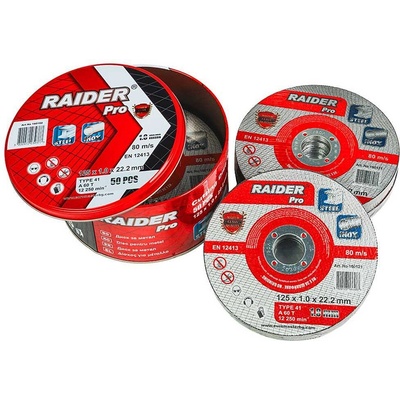 Raider Диск за рязане на метал, 125x1.0x22.2 мм, RAIDER, 50 бр. в кутия (160160)