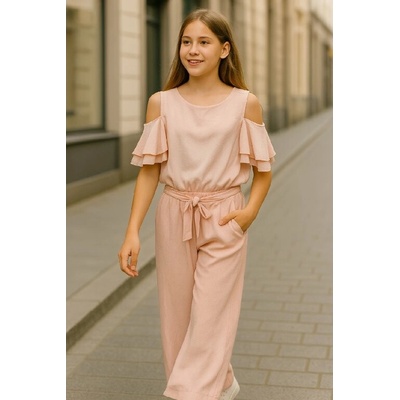 Fashionkids elegantná blúzka s odhalenými ramenami púdrová