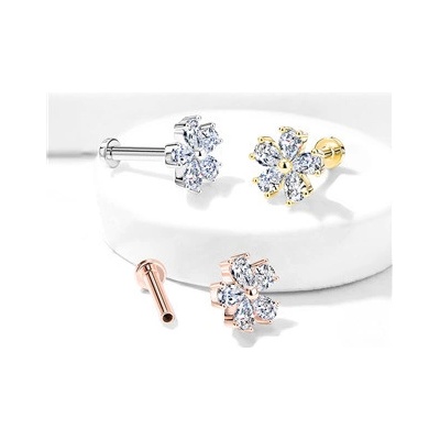 Šperky4U Zlacený piercing do brady labreta kytička LB1082GD-1206