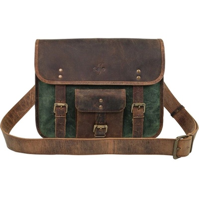 Crossbody brašna z hovězí kůže AŠVINI zelená s nastavitelným popruhem zapínání na sponu