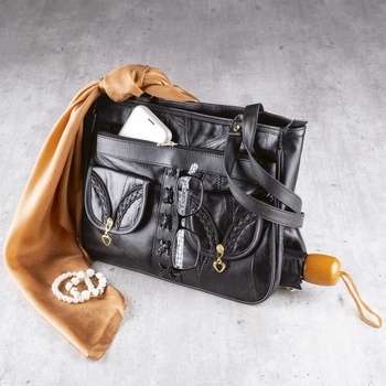 DecoDoma kožená kabelka s kapsou na deštník černá