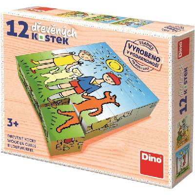 DINO DŘEVO Kubus Pejsek a kočička obrázkové kostky set 12ks dn641358