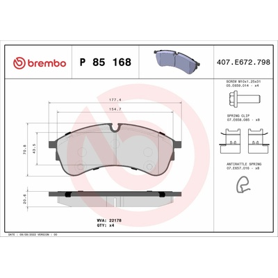 BREMBO Súprava brzdových doštičiek P 85 168