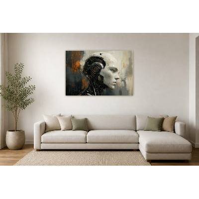 Obraz na plátně – Profil hlavy robota s odkrytým mechanismem 135 × 90 cm