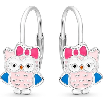 Argento Strieborné náušnice sova, farebná glazúra 67584