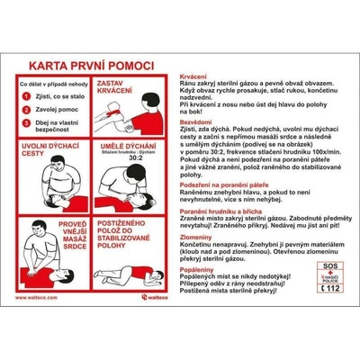 Karta první pomoci CZ, Materiál plast, formát 210x148 mm, K přišroubování