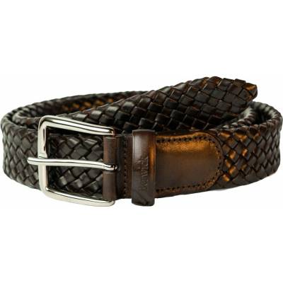 Berwick Kožený pletený pásek ze Španělska Gijón Dark Brown