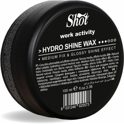 Shot Work Activity HYDRO SHINE WAX - vosk na vlasy s mokrým efektom, stredná fixácia, 100 ml