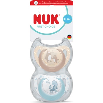 Nuk First Choice биберон залъгалка, силикон, 0-6 мес. , 2 бр. , Мечка/Водно конче (10175378)