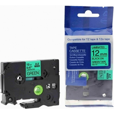Compatible Съвместима лента с Brother TZ-731 / TZe-731, 12mm x 8m, черен печат / зелен фон (TZe731)