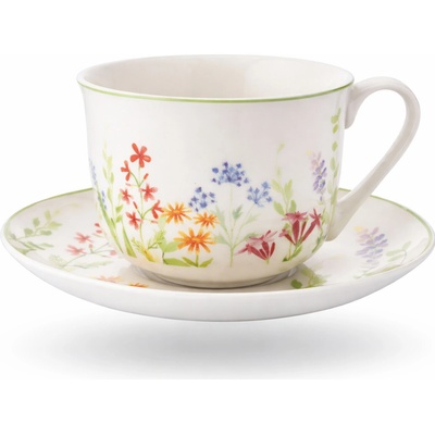 Design Altom Šálka s podšálkou Jarná lúka porcelánová šálka na kávu a čaj s kvetmi 450 ml