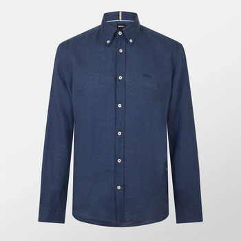 HUGO BOSS Риза Boss Men's H Liam Black Long Sleeve Plain Shirt - Dark Blue 404