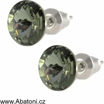 Swarovski Elements Rivoli vlepený krystal stříbrné náušnice pecky puzety šedé kulaté 51037.3 Black Diamond šedá černá kouřová